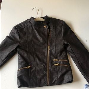 This is a brown leather coat